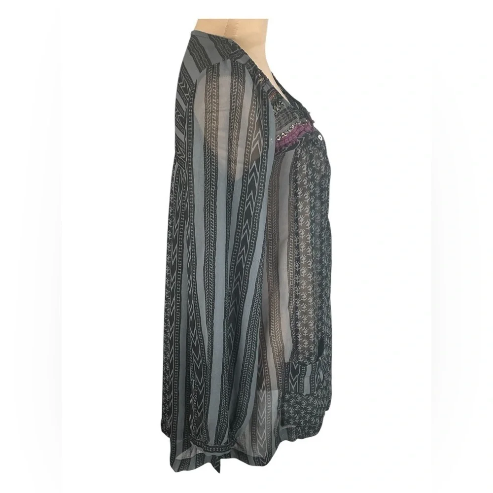 Free People Feather in the Wind‎ Sheer Beaded Boho Tunic Top Blouse XS